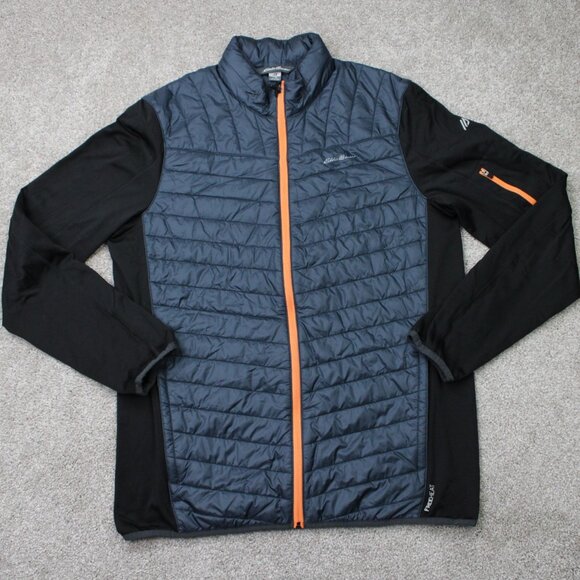 Eddie Bauer Puffer Jacket Men LT Large-Tall Blue/Black  Free Heat Zip out Collar - Picture 1 of 16